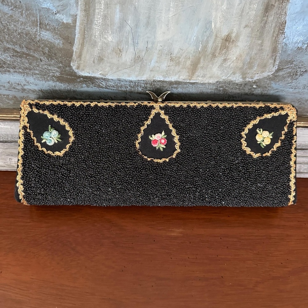 Vintage Midas Of Miami Black Beaded Clutch
